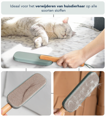Pluizenverwijderaar - Met Houten Handvat - Grijs