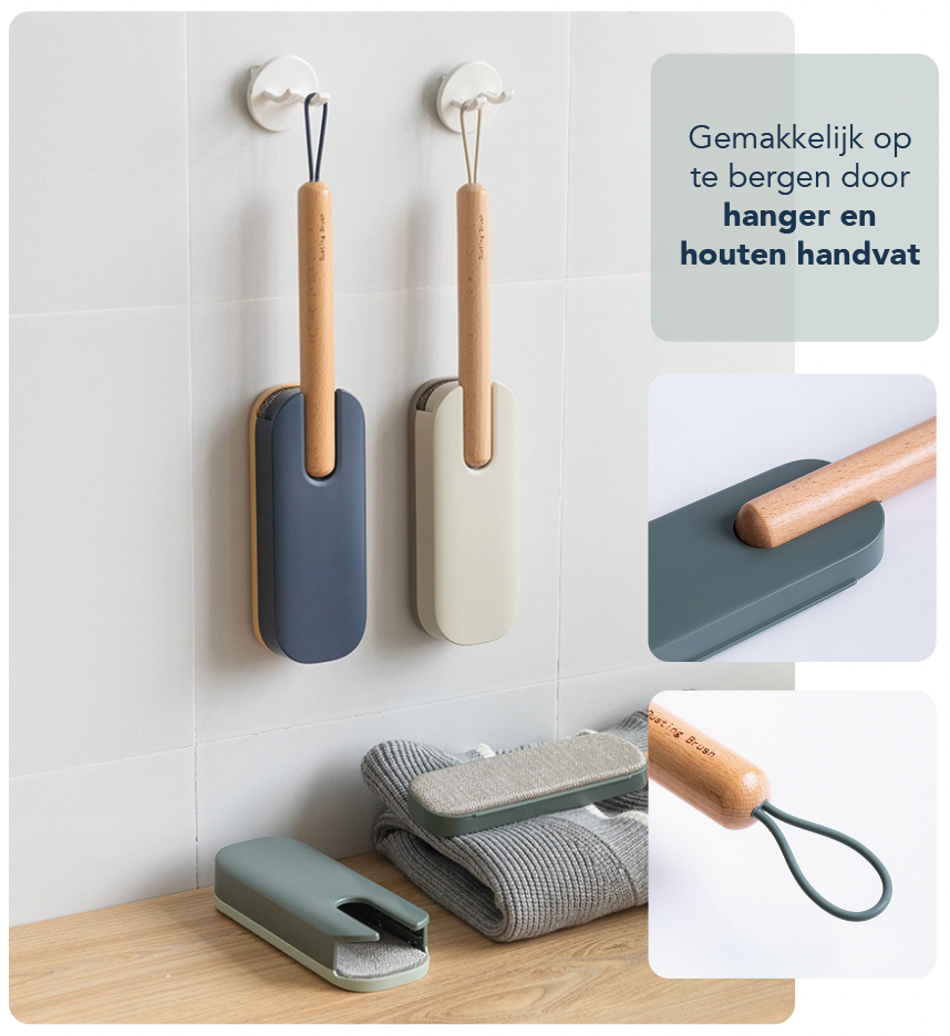 Pluizenverwijderaar - Met Houten Handvat - Grijs